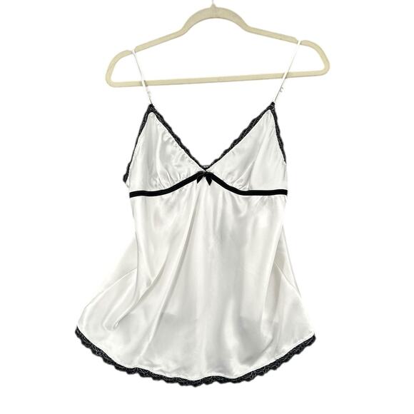 Victorias‎ Secret White Satin Black Trim Spaghetti Straps Bow Camisole Large - Picture 1 of 7